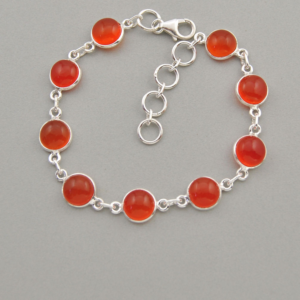 925 silver 25.93cts tennis natural orange cornelian (carnelian) bracelet n3027