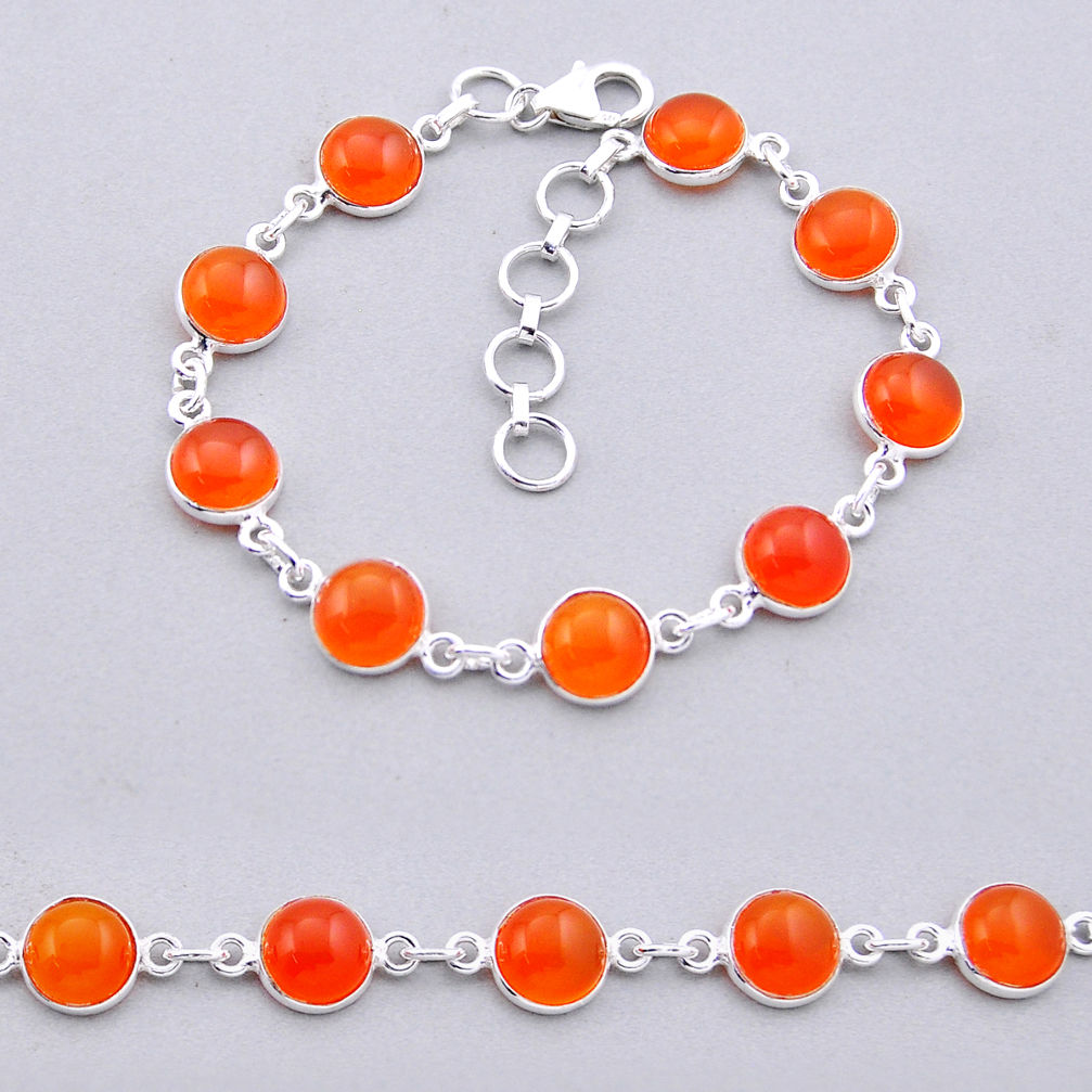 925 silver 20.85cts tennis natural orange cornelian (carnelian) bracelet n43464