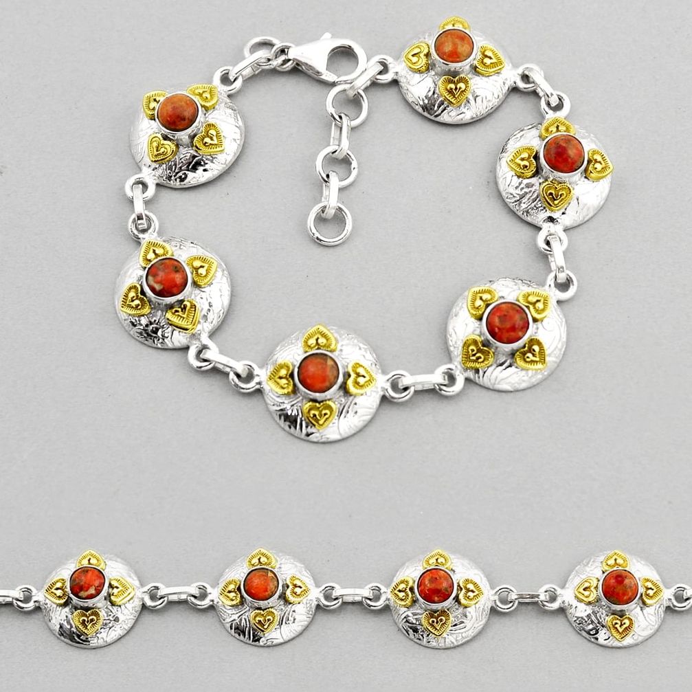 925 silver 5.03cts tennis natural orange mojave turquoise gold bracelet y57866