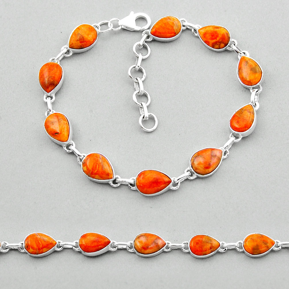 925 silver 24.31cts tennis natural orange mojave turquoise pear bracelet n51867