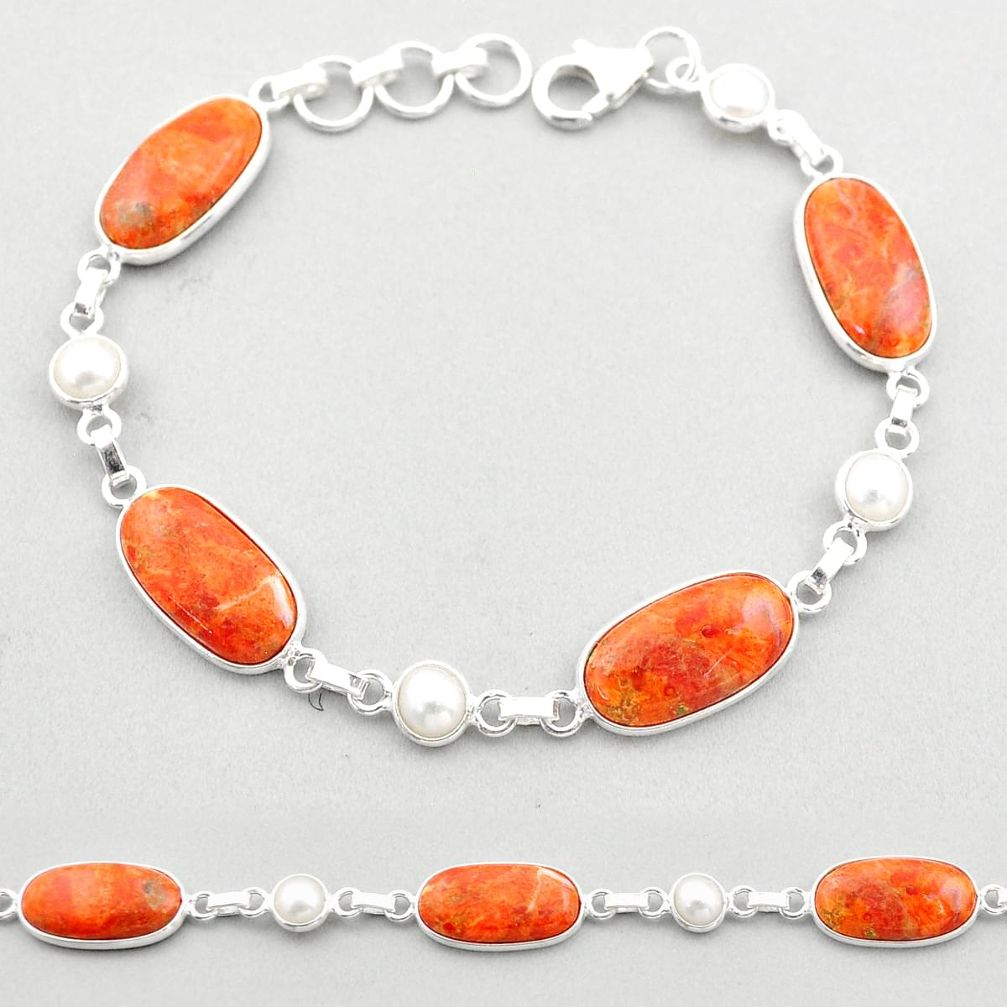 925 silver 20.94cts tennis natural orange mojave turquoise pearl bracelet t70826