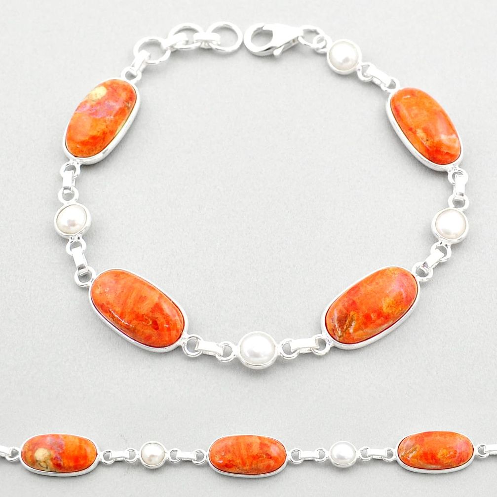 925 silver 23.13cts tennis natural orange mojave turquoise pearl bracelet t70829