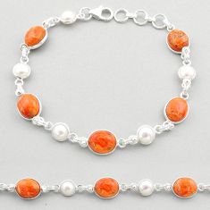 925 silver 22.96cts tennis natural orange mojave turquoise pearl bracelet t71089