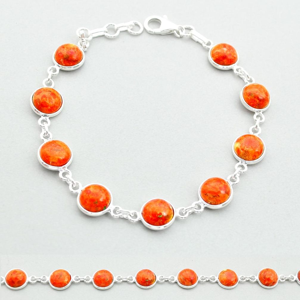 925 silver 19.46cts tennis natural orange mojave turquoise round bracelet u65778
