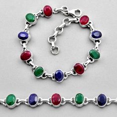 925 silver 20.83cts tennis natural pink ruby emerald sapphire bracelet n14587