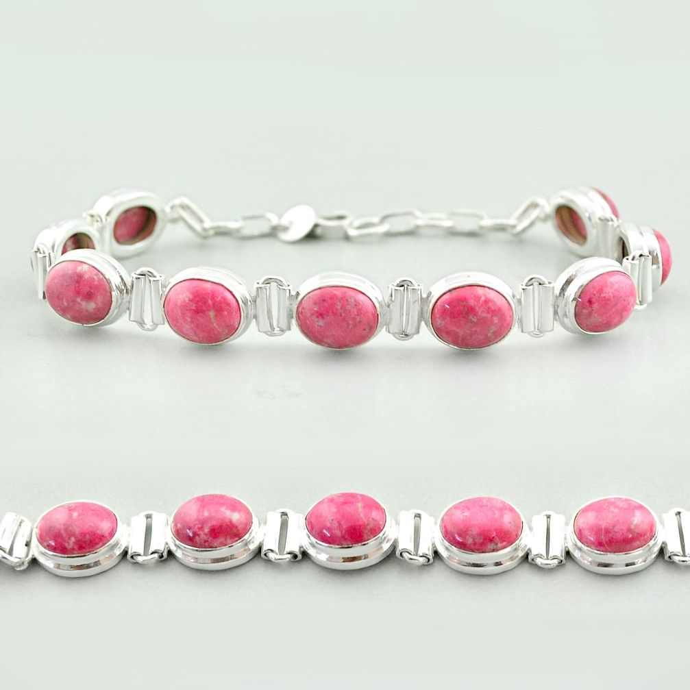 925 silver 39.37cts tennis natural pink thulite oval shape bracelet t55592