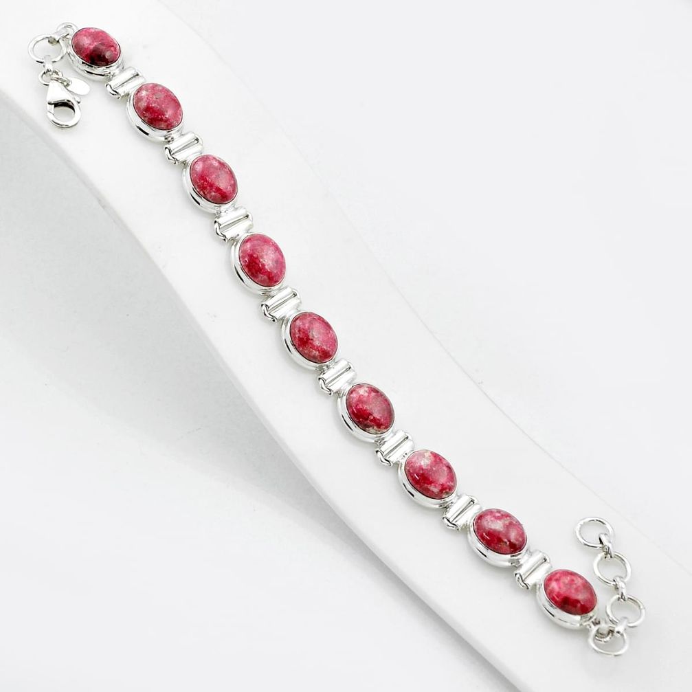 925 silver 37.22cts tennis natural pink thulite oval shape bracelet u48195