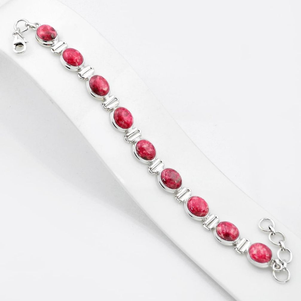 925 silver 37.13cts tennis natural pink thulite oval shape bracelet u48219