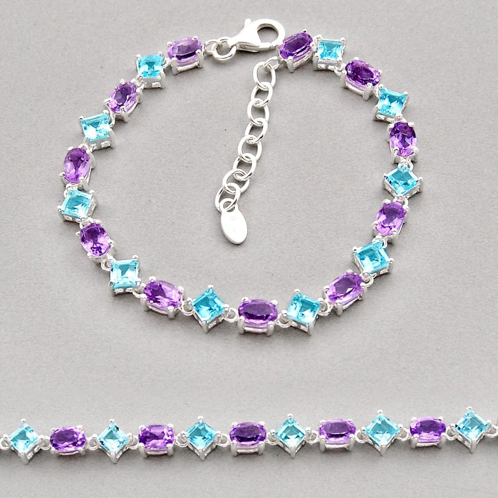 925 silver 20.54cts tennis natural purple amethyst blue topaz bracelet y94434