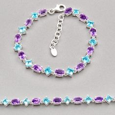 925 silver 20.54cts tennis natural purple amethyst blue topaz bracelet y94434