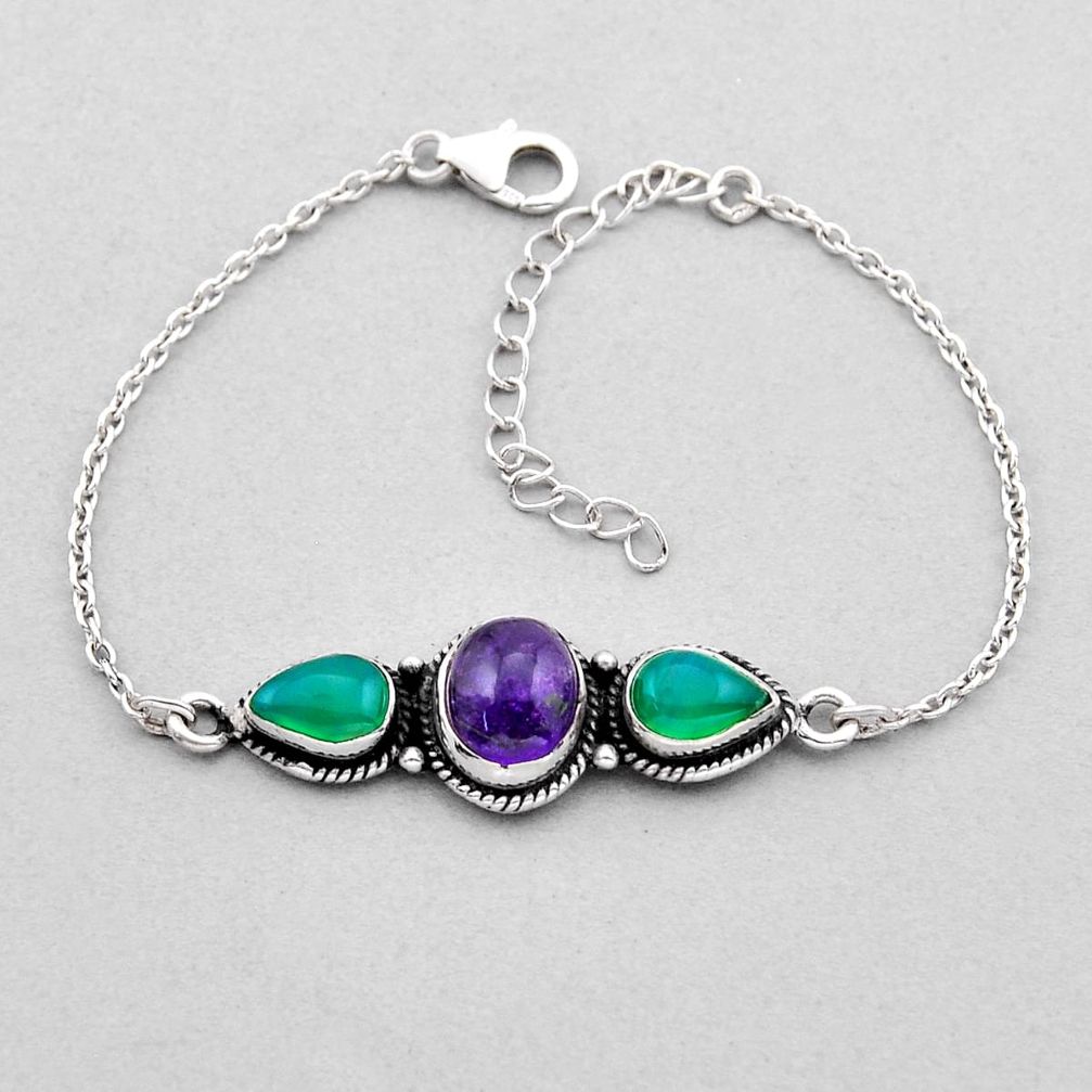 925 silver 10.63cts tennis natural purple amethyst chalcedony bracelet n49123