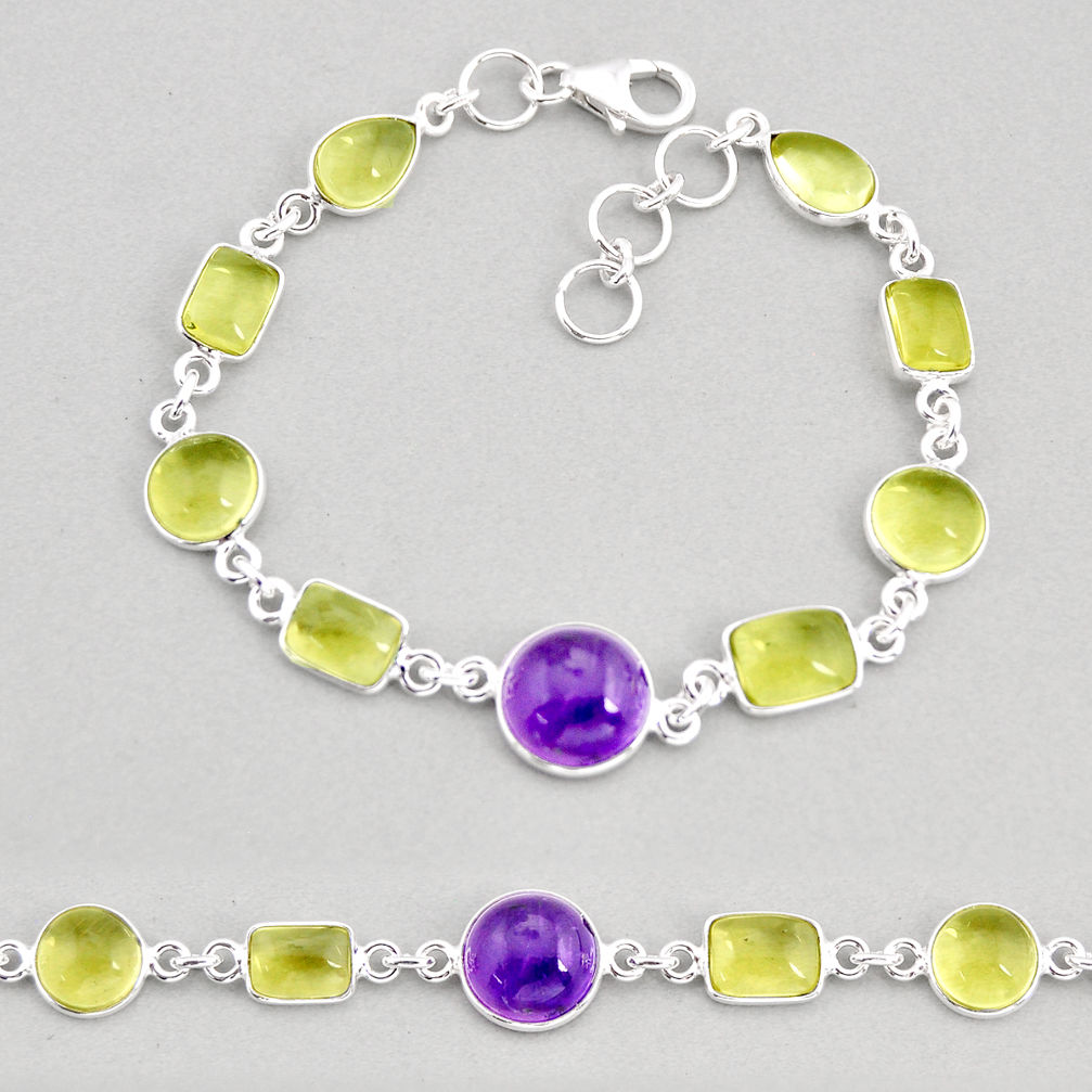 925 silver 20.94cts tennis natural purple amethyst lemon topaz bracelet y76986