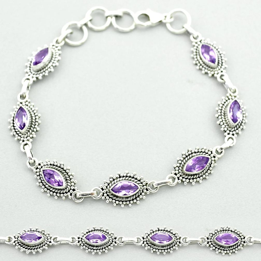 925 silver 11.03cts tennis natural purple amethyst marquise bracelet t52151