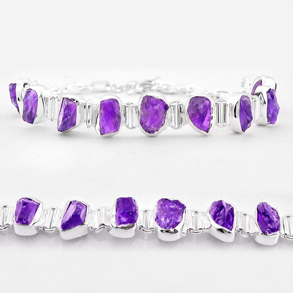 925 silver 36.09cts tennis natural purple amethyst rough bracelet jewelry t83592