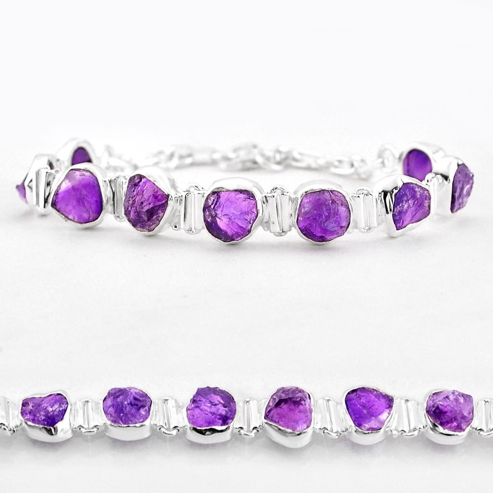 925 silver 35.60cts tennis natural purple amethyst rough fancy bracelet t83596
