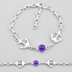 925 silver 3.04cts tennis natural purple amethyst round anchor bracelet n44589