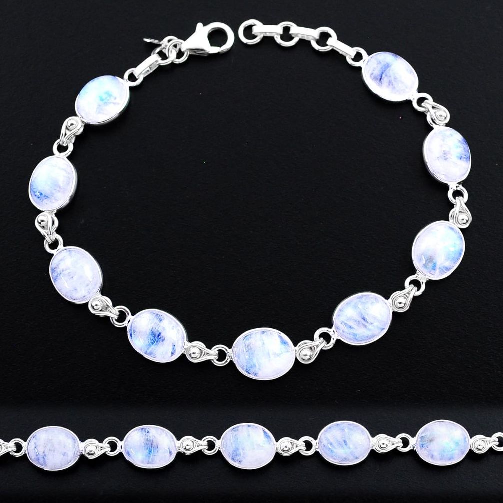 925 silver 31.58cts tennis natural rainbow moonstone oval bracelet t48748