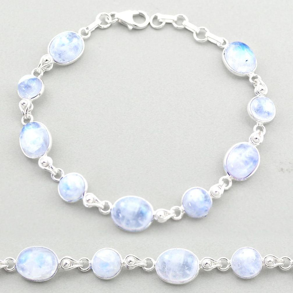 925 silver 29.09cts tennis natural rainbow moonstone oval bracelet t64448