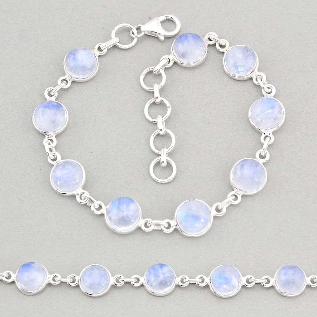 925 silver 25.97cts tennis natural rainbow moonstone round shape bracelet y69280