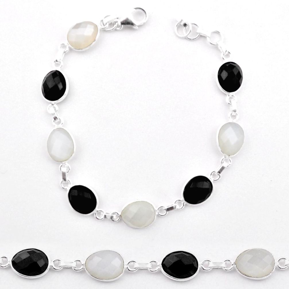 925 silver 22.09cts tennis natural white ceylon moonstone onyx bracelet t83648