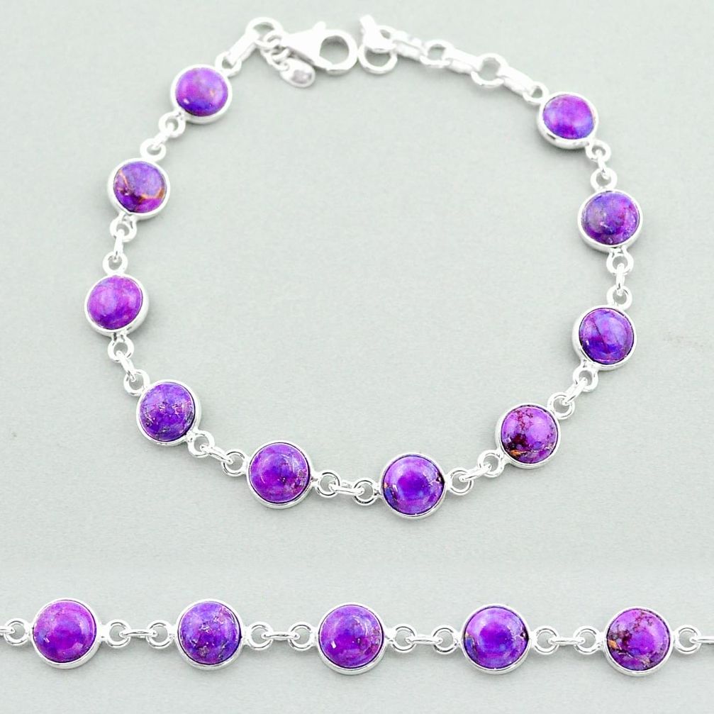 925 silver 17.26cts tennis purple copper turquoise round shape bracelet t40283