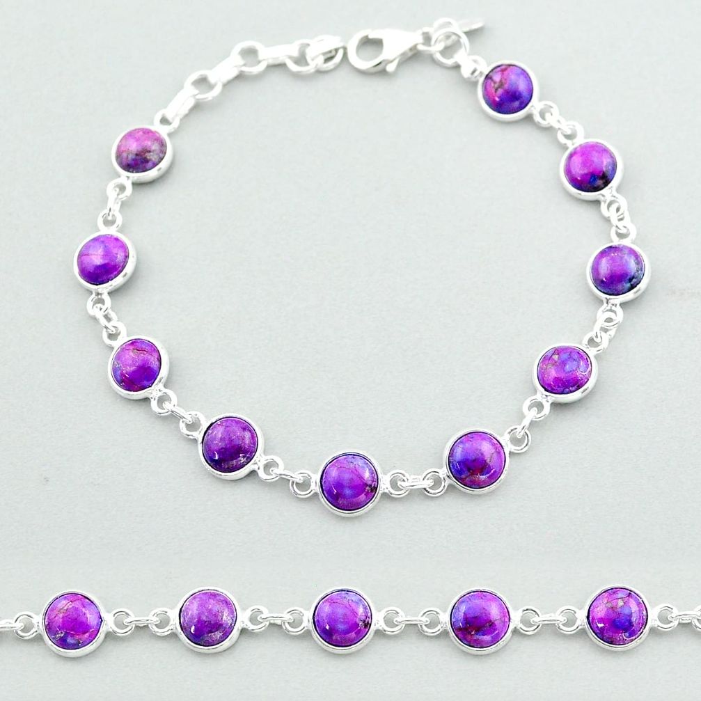 925 silver 17.86cts tennis purple copper turquoise round shape bracelet t40289