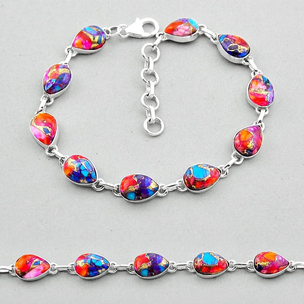925 silver 24.24cts tennis spiny oyster arizona turquoise pear bracelet n51873