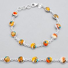 925 silver 18.70cts tennis spiny oyster arizona turquoise round bracelet y14584