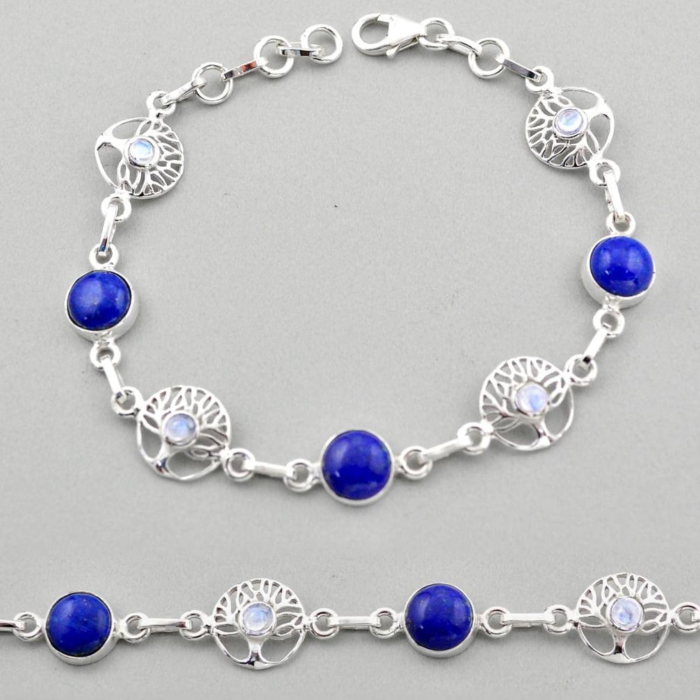 925 silver 11.30cts tree of life natural blue lapis lazuli round bracelet t88592