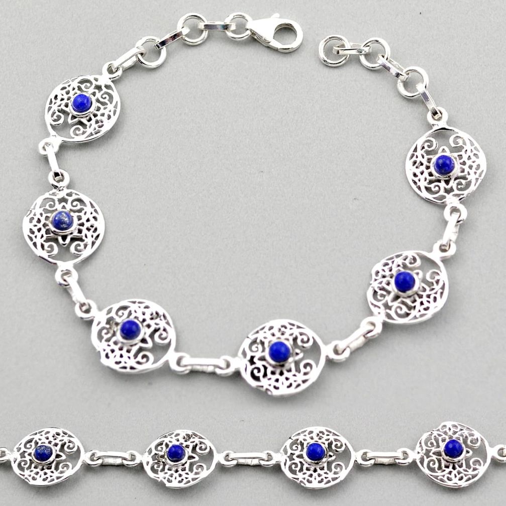 925 silver 2.31cts tree of life natural blue lapis lazuli round bracelet t88604