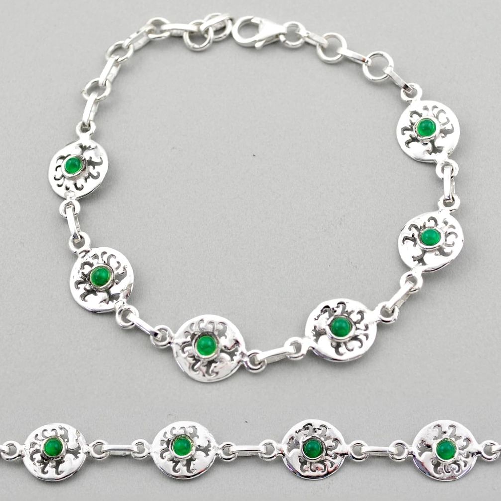 925 silver 2.48cts tree of life natural green chalcedony round bracelet t88589