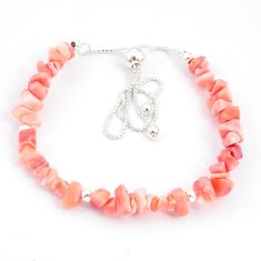 925 sterling silver 13.08cts adjustable pink opal quartz beads bracelet u30274