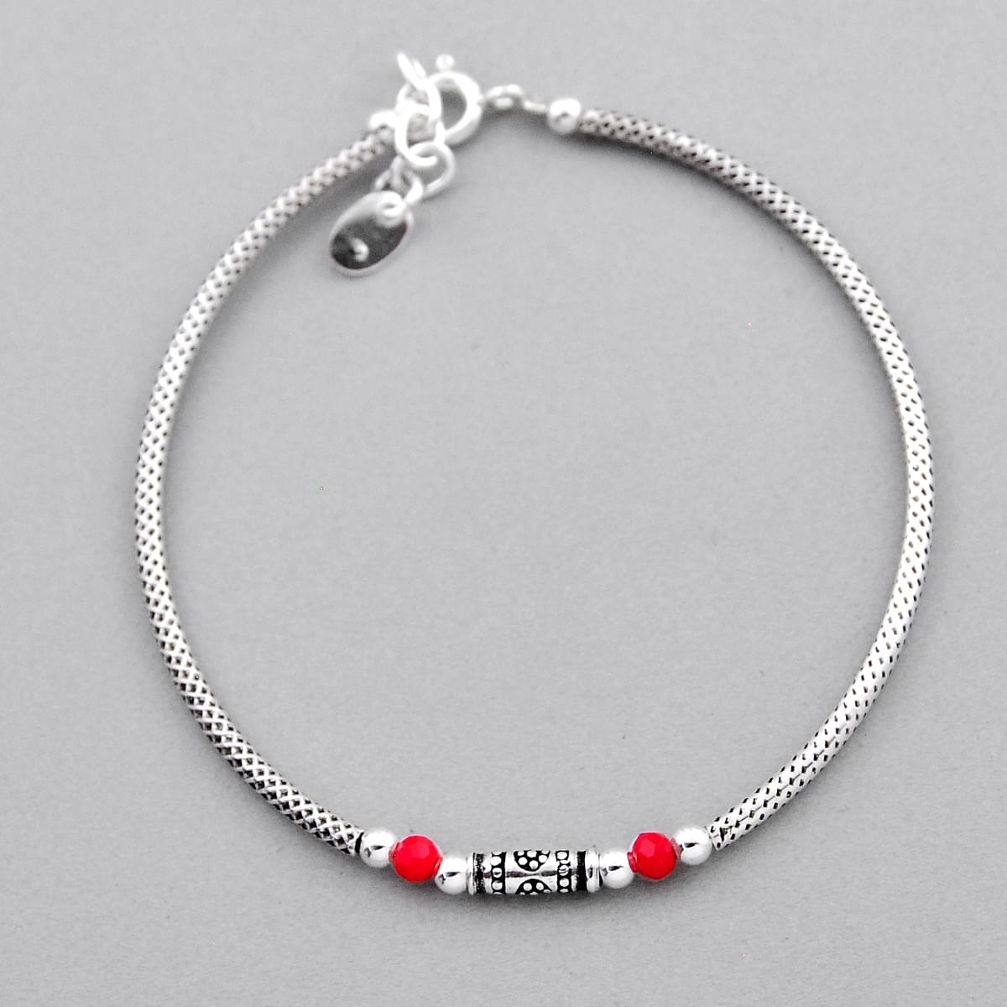 925 sterling silver 0.90cts adjustable red coral beads bracelet jewelry n20322