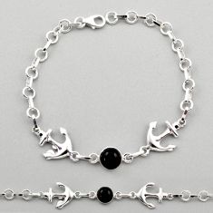 925 sterling silver 3.04cts anchor charm natural black onyx bracelet t89234
