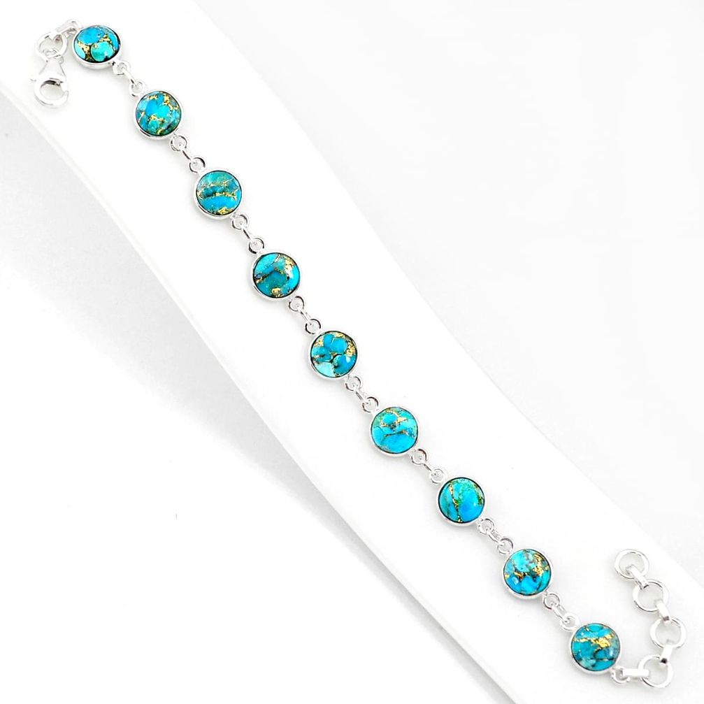 925 sterling silver 19.99cts blue copper turquoise tennis bracelet r84924