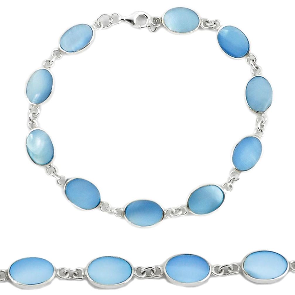 925 sterling silver blue pearl enamel tennis bracelet jewelry a56019 c13849