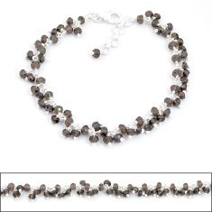 925 sterling silver 19.11cts brown smoky topaz quartz beads bracelet u30145