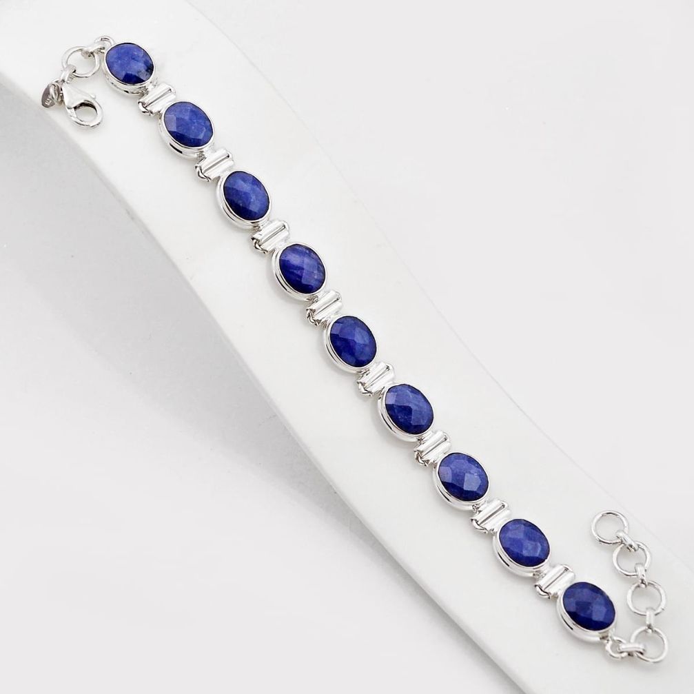 925 sterling silver 35.03cts checker cut natural blue sapphire bracelet u48163