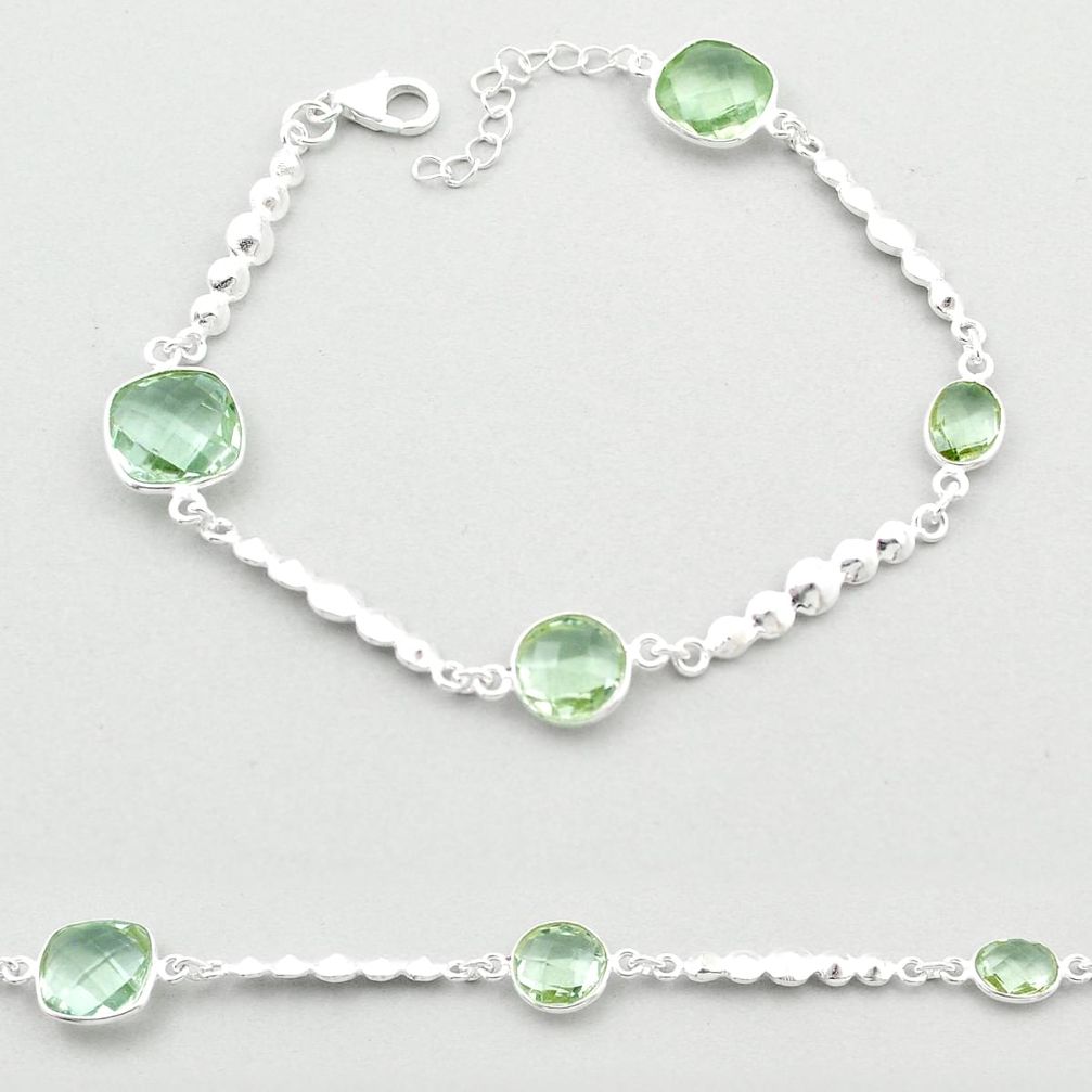 925 sterling silver 16.70cts checker cut natural green amethyst bracelet u36049