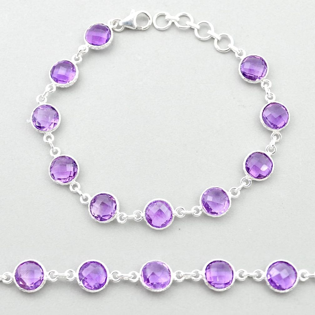 925 sterling silver 24.05cts checker cut natural purple amethyst link gemstone bracelet u48974