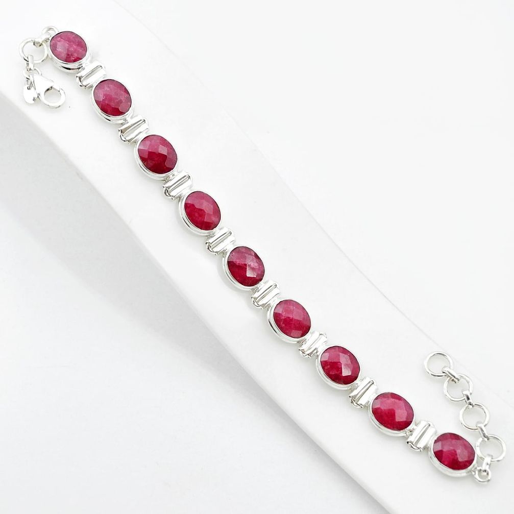 925 sterling silver 34.97cts checker cut natural red ruby oval bracelet u48129