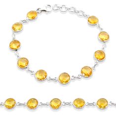 925 sterling silver 24.00cts checker cut natural yellow citrine link gemstone bracelet u48998