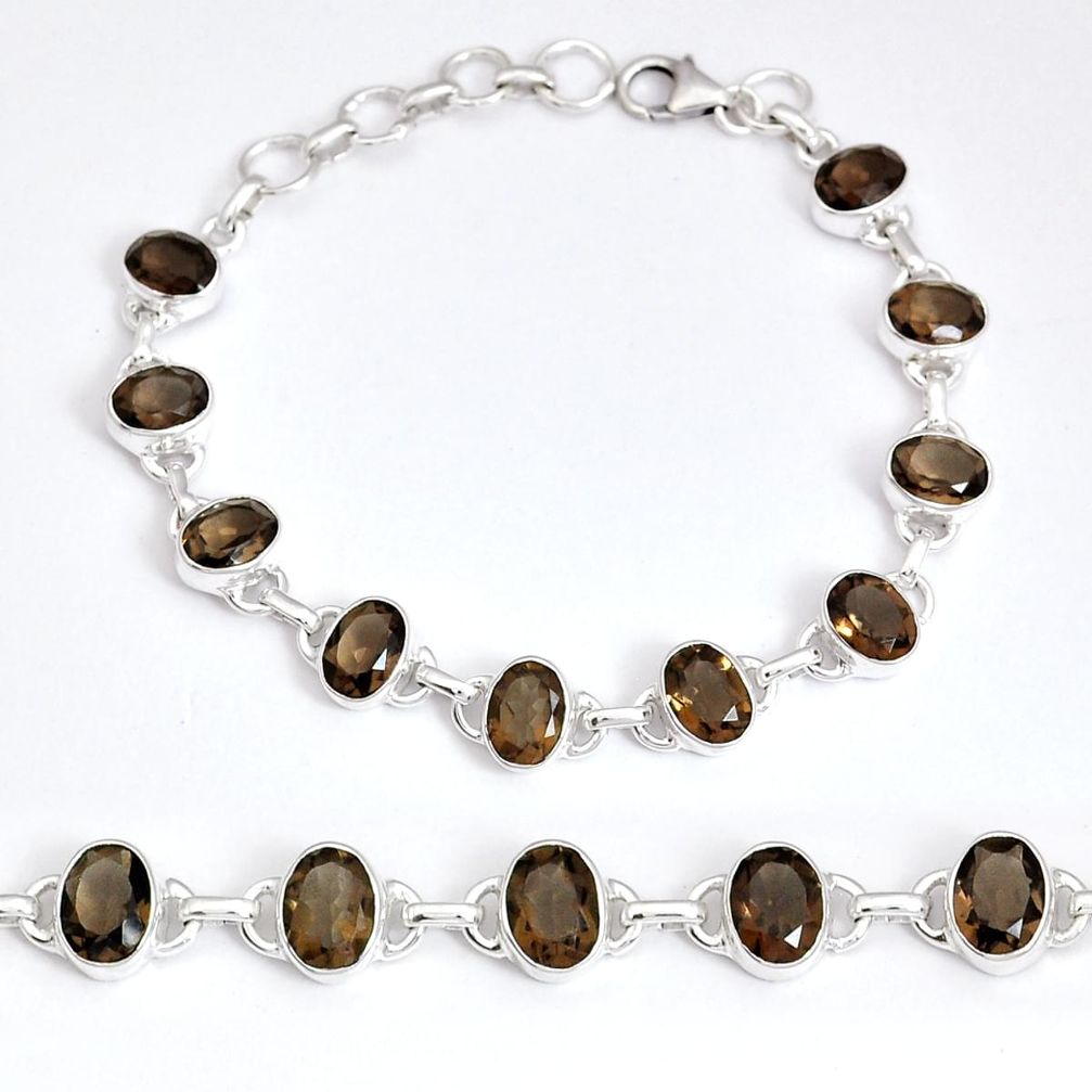 925 sterling silver 20.16cts faceted brown smoky topaz tennis bracelet y13403