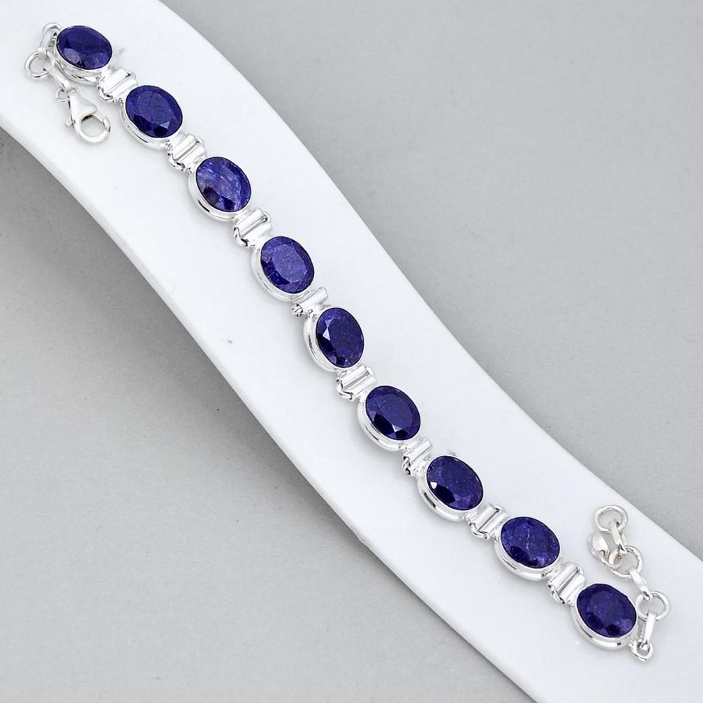 925 sterling silver 35.42cts faceted natural blue sapphire oval bracelet y7964