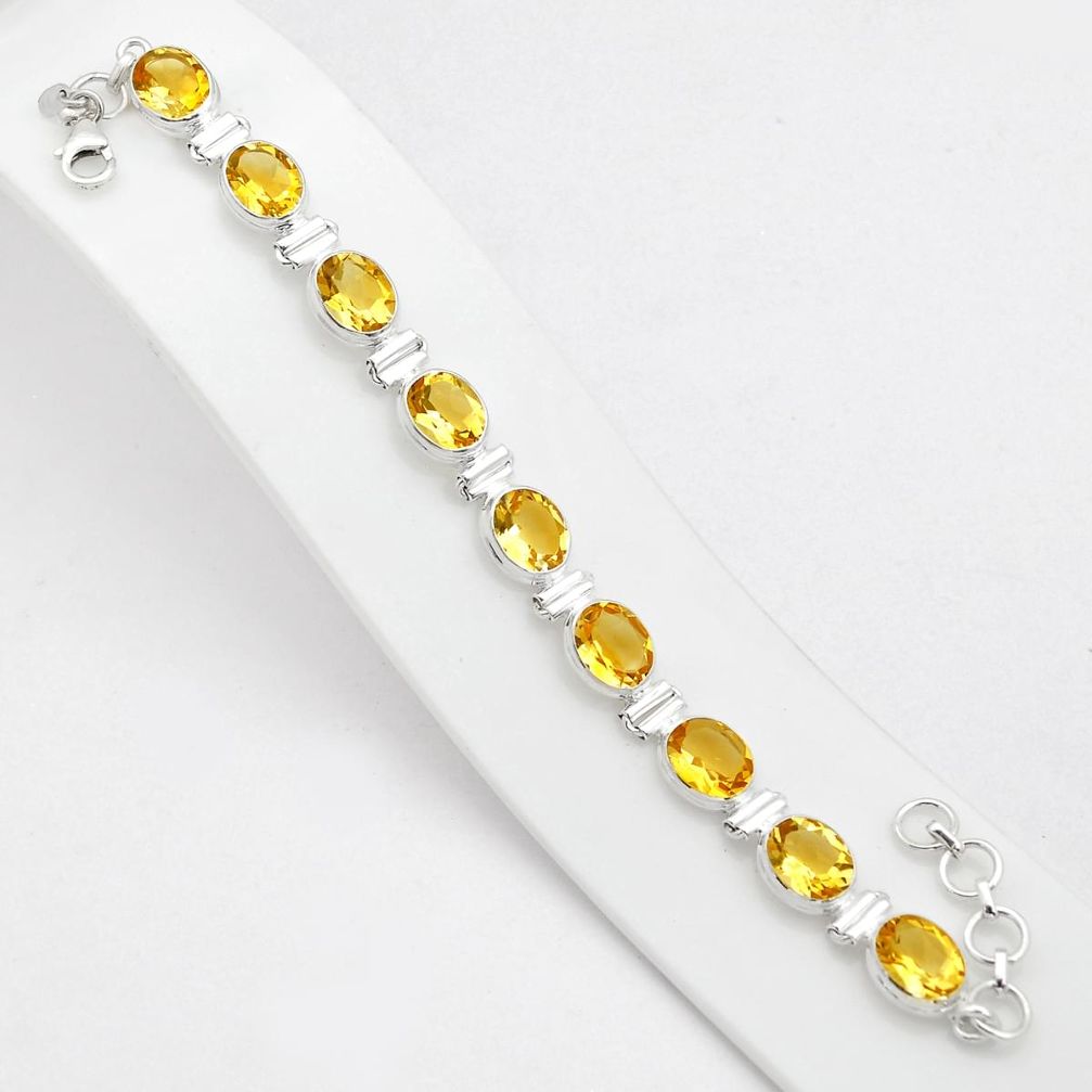 925 sterling silver 36.00cts faceted natural yellow citrine bracelet u62980