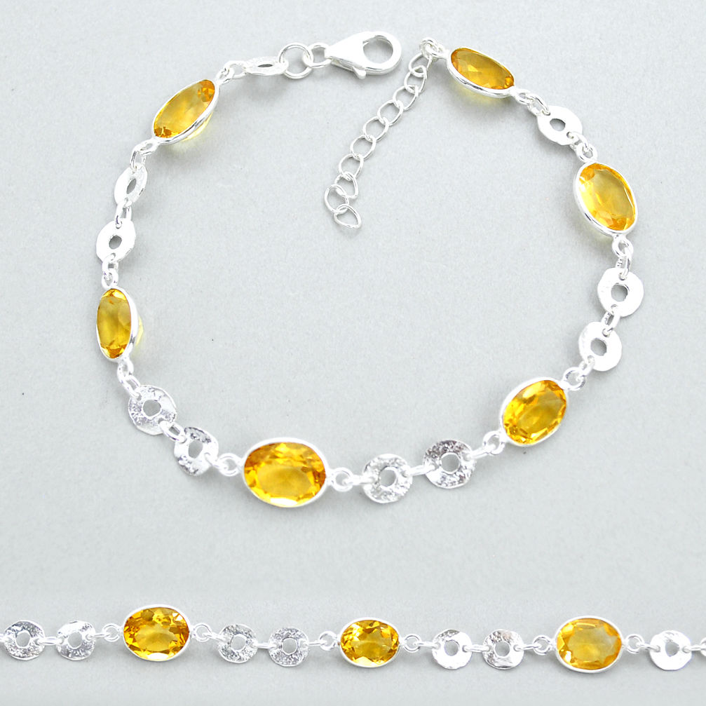 925 sterling silver 16.32cts faceted natural yellow citrine bracelet u68954