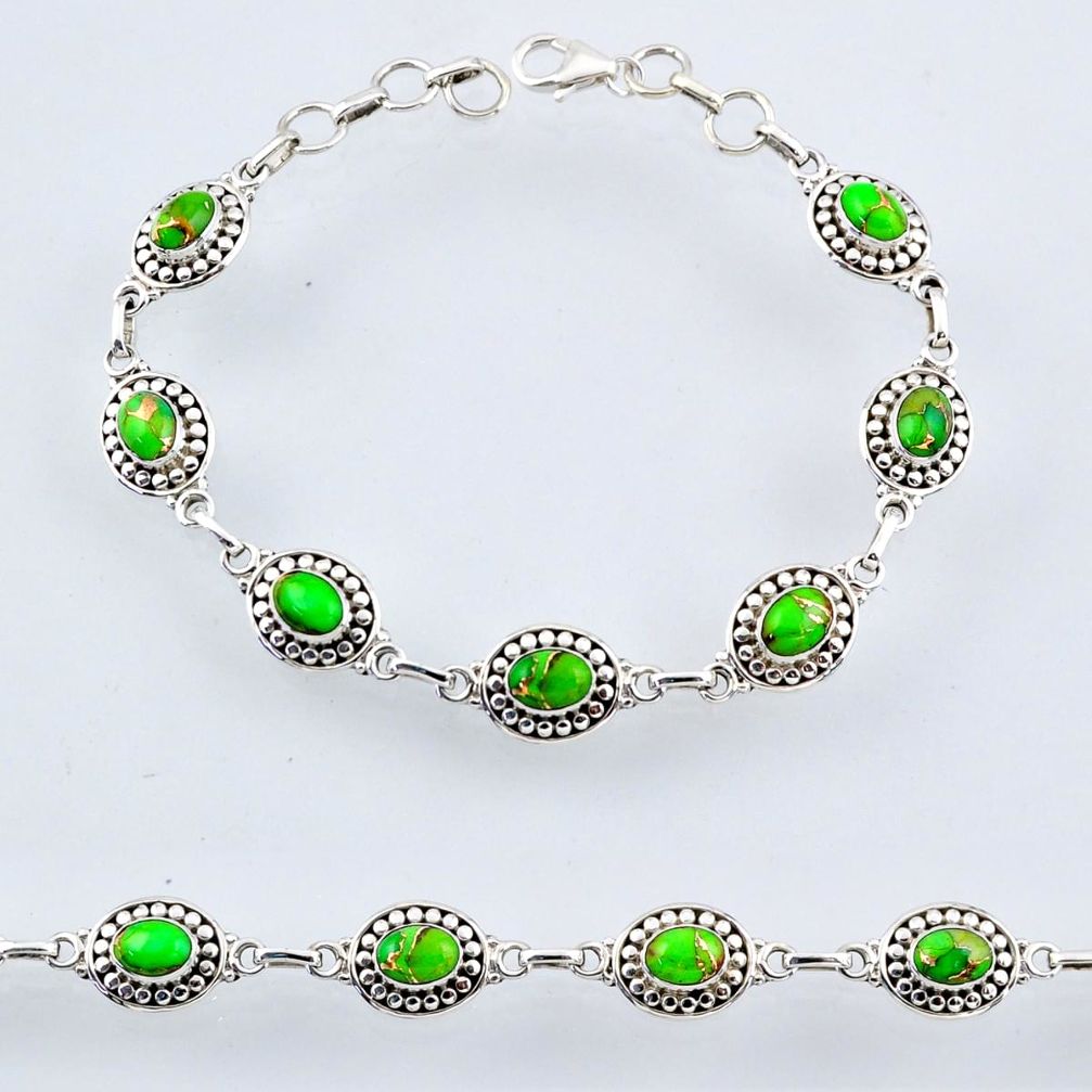 925 sterling silver 9.65cts green copper turquoise oval tennis bracelet r54934