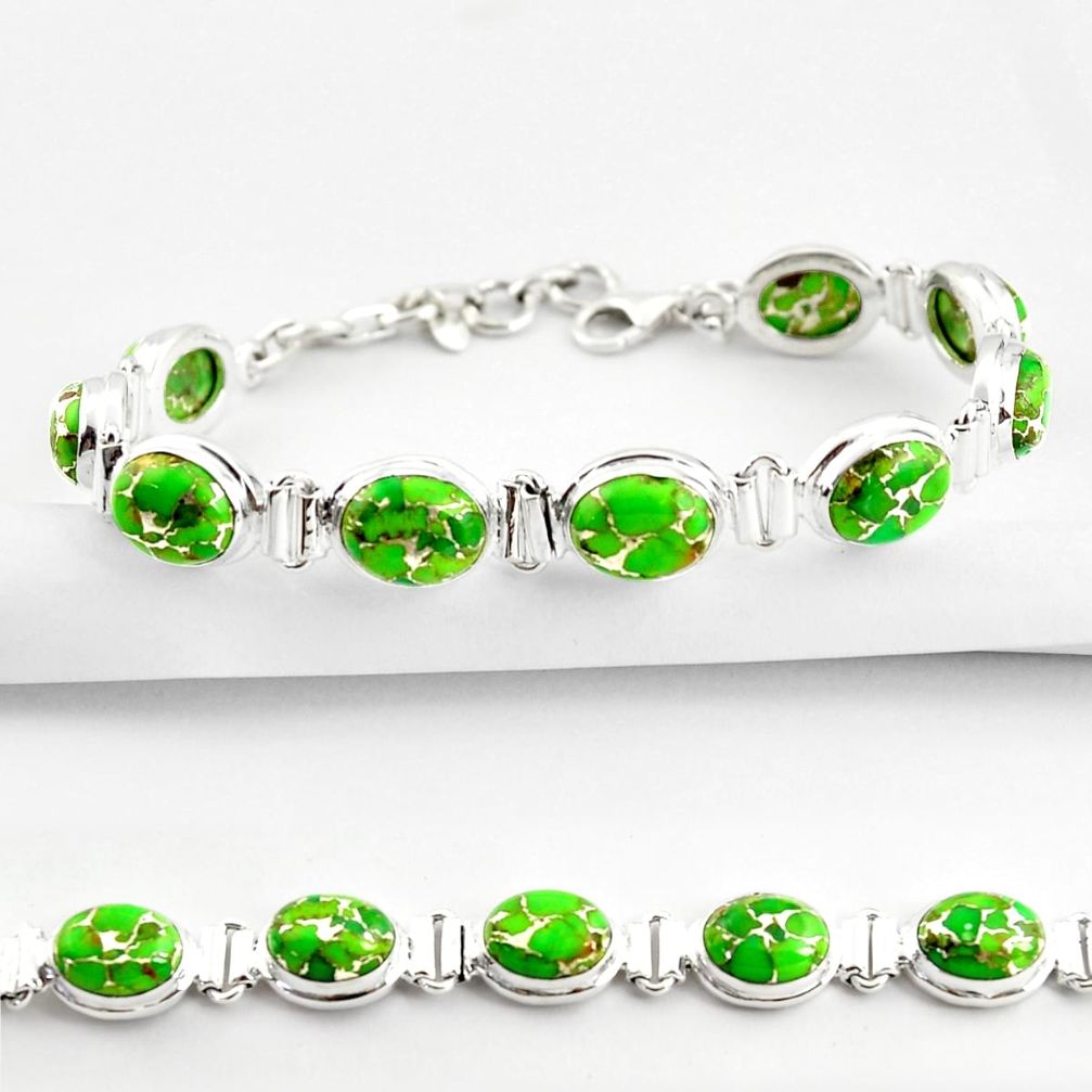 925 sterling silver 36.12cts green copper turquoise tennis bracelet r38824