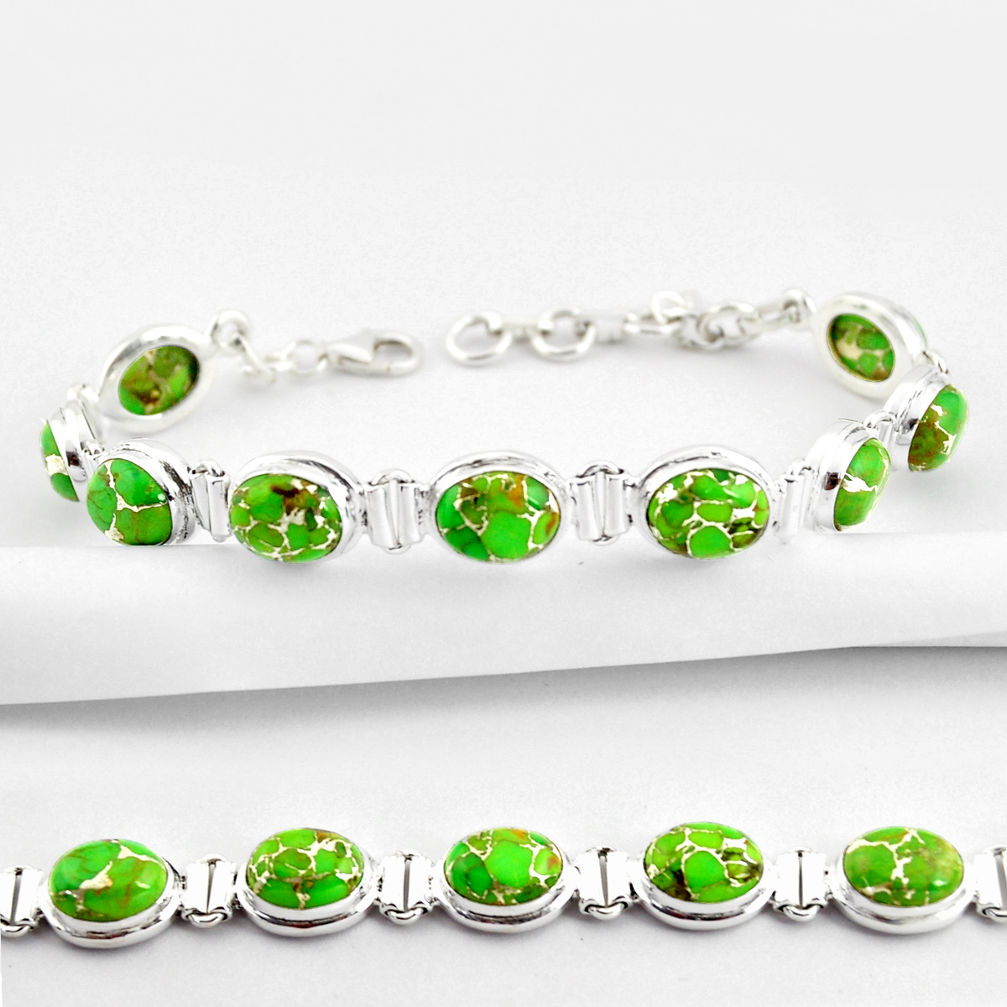 925 sterling silver 36.26cts green copper turquoise tennis bracelet r38833