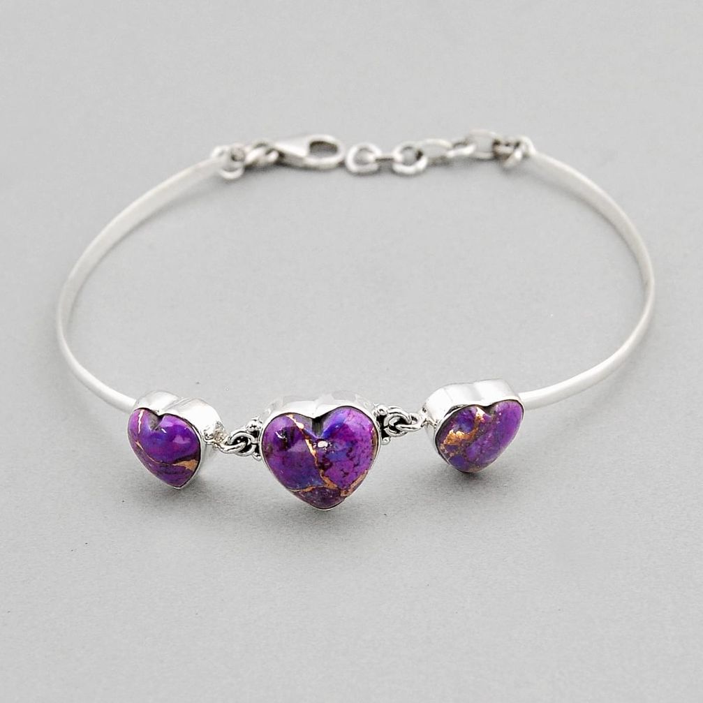 925 sterling silver 14.80cts heart shape purple copper turquoise bracelet y62379